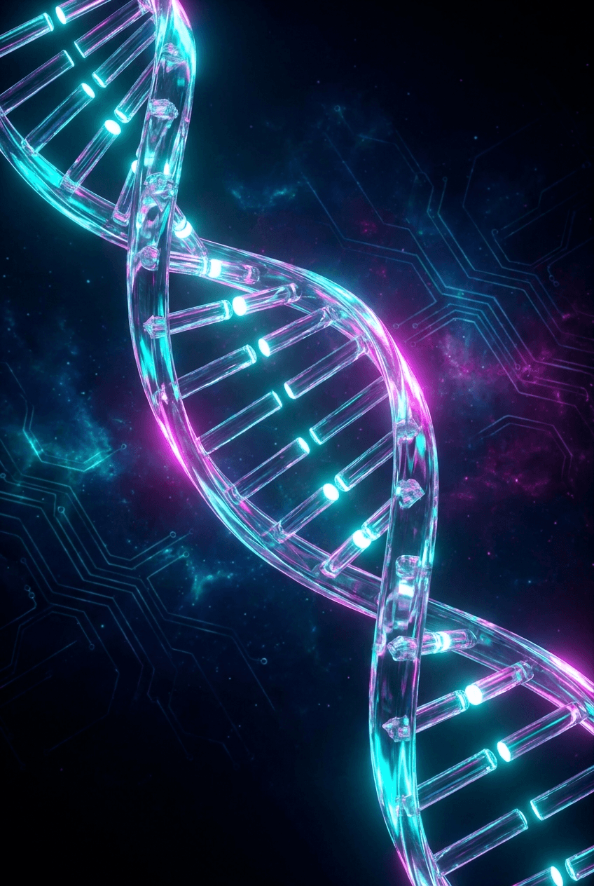 Glowing DNA helix representing your learning genome